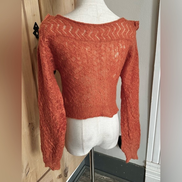 Free People Macaroon Ruffled Neck Knit Sweater Orange - Picture 6 of 6